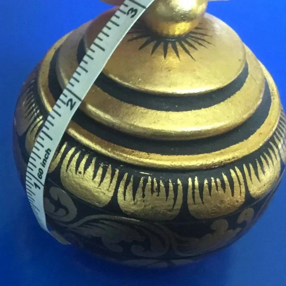 Hand-Painted Wooden Decorative Box with  Gold and Black Design Vintage - Picture 3 of 6